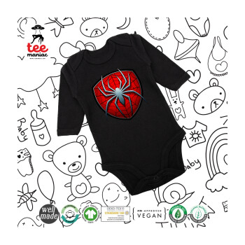 Spider-man, Μακρυμάνικο βρεφικό φορμάκι, 0-18 μηνών, ΜΑΥΡΟ, 100% Organic Cotton
