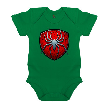 Spider-man, Βρεφικό φορμάκι μωρού, ΠΡΑΣΙΝΟ, 100% Organic Cotton, κοντομάνικο