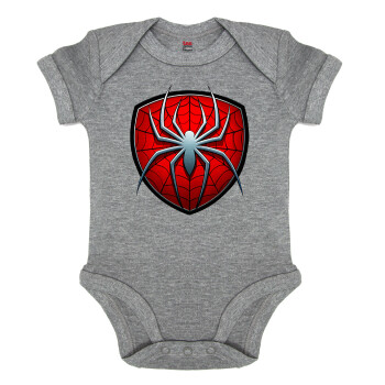 Spider-man, Βρεφικό φορμάκι μωρού, 0-18 μηνών, ΓΚΡΙ ΜΕΛΑΝΖΕ, 100% Organic Cotton, κοντομάνικο