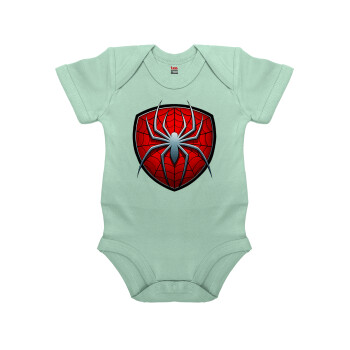 Spider-man, Βρεφικό φορμάκι μωρού, 0-18 μηνών, mint (Μέντα), 100% Organic Cotton, κοντομάνικο