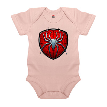 Spider-man, Βρεφικό φορμάκι μωρού, 0-18 μηνών, ΡΟΖ POWDER, 100% Organic Cotton, κοντομάνικο