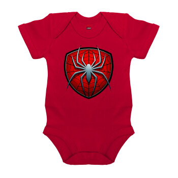 Spider-man, Βρεφικό φορμάκι μωρού, ΚΟΚΚΙΝΟ, 100% Organic Cotton, κοντομάνικο