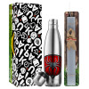 Easter Set, metallic stainless thermos flask (500ml) & scented flat Easter candle (30cm) (GRAY)