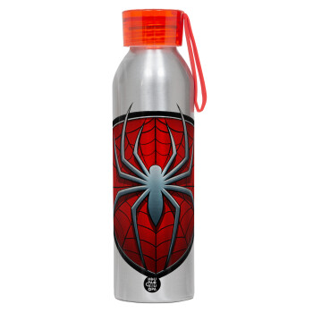 Spider-man, Aluminum Sports Bottle 650ml – Silver with Red Cap and Silicone Strap