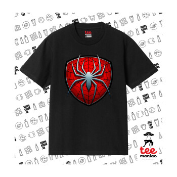 Spider-man, Κλασικό T-Shirt, διπλής ραφής, χωρίς πλευρικές ραφές ΜΑΥΡΟ από 100% βαμβάκι. Vegan & OEKO-TEX πιστοποιημένο.