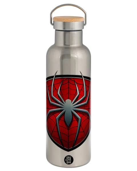 Spider-man — Stainless steel Silver with wooden lid (bamboo), double wall, 750ml