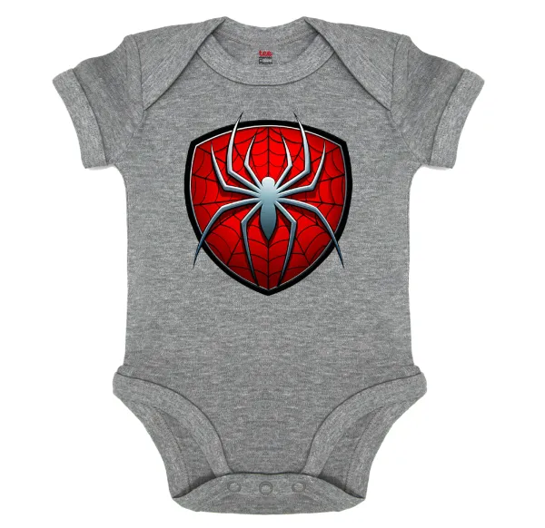 Spider-man — Βρεφικό φορμάκι μωρού, 0-18 μηνών, ΓΚΡΙ ΜΕΛΑΝΖΕ, 100% Organic Cotton, κοντομάνικο