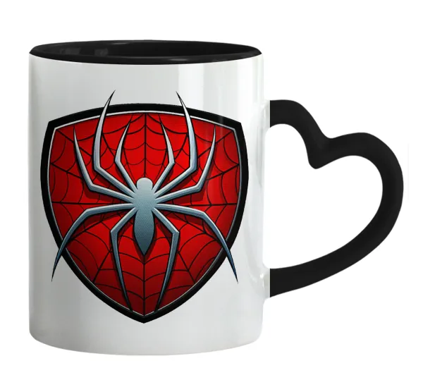 Spider-man — Κούπα καρδιά χερούλι μαύρη, κεραμική, 330ml