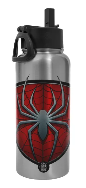 Spider-man — Metal mug thermo Silver with Straw and Spout Lid (Stainless steel), double wall, 950ml