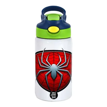Spider-man, Children's hot water bottle, stainless steel, with safety straw, green, blue (350ml)