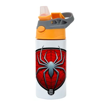 Spider-man, Children's hot water bottle, stainless steel, with safety straw, Orange/Grey (360ml) BPA-FREE