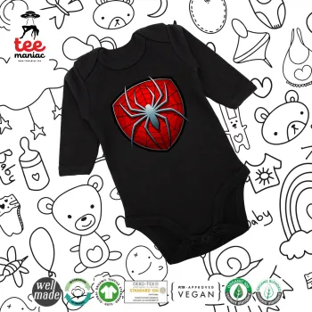 Spider-man, Μακρυμάνικο βρεφικό φορμάκι, 0-18 μηνών, ΜΑΥΡΟ, 100% Organic Cotton