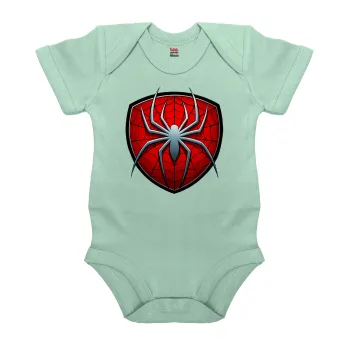 Spider-man, Βρεφικό φορμάκι μωρού, 0-18 μηνών, mint (Μέντα), 100% Organic Cotton, κοντομάνικο