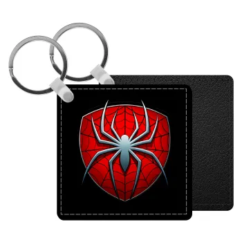 Spider-man, Μπρελόκ Δερματίνη, τετράγωνο ΜΑΥΡΟ (5x5cm)