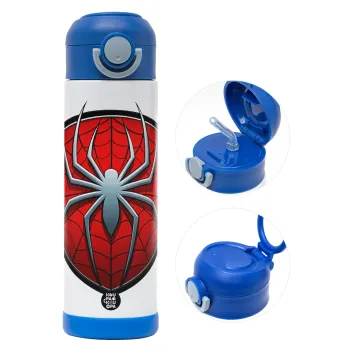 Spider-man, Παιδικό παγούρι θερμό, ανοξείδωτο, με καλαμάκι ασφαλείας, ΜΠΛΕ (500ml)