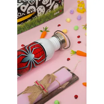 Spider-man, Πασχαλινή Λαμπάδα με παγούρι μεταλλικό (620ml, stainless steel) & κερί αρωματικό πλακέ (30cm) (ΡΟΖ)