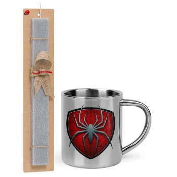 Spider-man, Πασχαλινή Λαμπάδα με μεταλλική κούπα θερμό (300ml) & κερί αρωματικό πλακέ (30cm) (ΓΚΡΙ)
