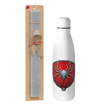 Spider-man, Easter Set, metallic stainless thermos bottle (500ml) & scented flat Easter candle (30cm) (GRAY)