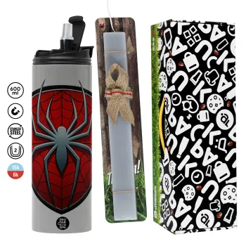 Spider-man, Easter candle with Grey Tumbler Thermo 600ml & aromatic flat candle (30cm) (GREY)