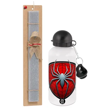 Spider-man, Πασχαλινή Λαμπάδα με παγούρι μεταλλικό  αλουμινίου (500ml) & κερί αρωματικό πλακέ (30cm) (ΓΚΡΙ)