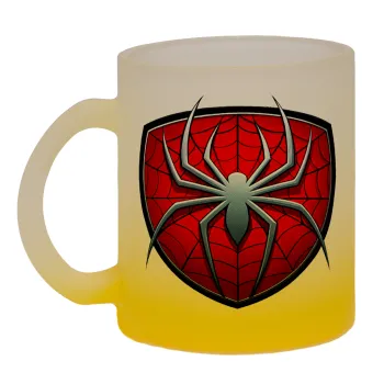 Spider-man, Κούπα γυάλινη δίχρωμη με βάση το κίτρινο ματ, 330ml