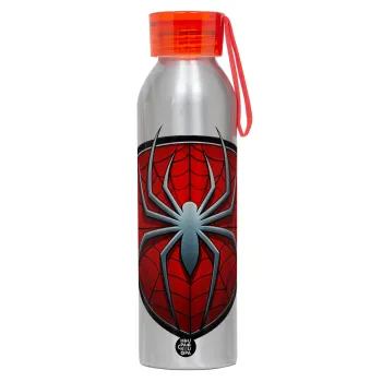 Spider-man, Αλουμινένιο Αθλητικό Μπουκάλι 650ml – Ασημί με Κόκκινο Καπάκι και Λουράκι Σιλικόνης