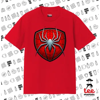 Spider-man, Κλασικό T-Shirt, διπλής ραφής, χωρίς πλευρικές ραφές ΚΟΚΚΙΝΟ από 100% βαμβάκι. Vegan & OEKO-TEX πιστοποιημένο.