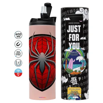 Spider-man, Tumbler ποτήρι θερμό ΡΟΖ από ανοξείδωτο ατσάλι 600ml