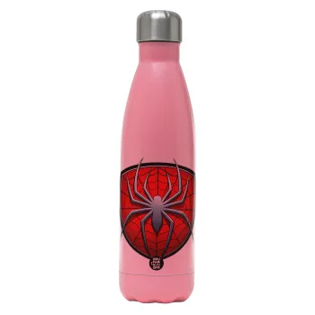 Spider-man, Μεταλλικό παγούρι θερμός Ροζ Ματ (Stainless steel), διπλού τοιχώματος, 500ml