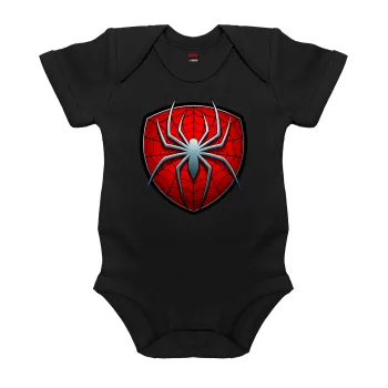 Spider-man, Βρεφικό φορμάκι μωρού, 0-18 μηνών, ΜΑΥΡΟ, 100% Organic Cotton, κοντομάνικο