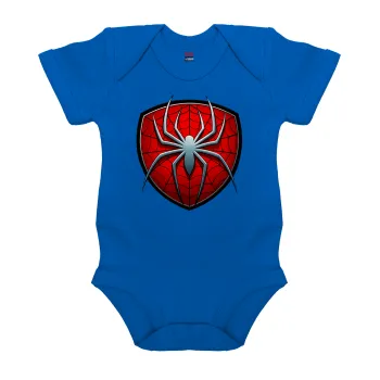 Spider-man, Βρεφικό φορμάκι μωρού, Μπλε Κοβαλτίου, 100% Organic Cotton, κοντομάνικο