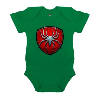 Spider-man, Βρεφικό φορμάκι μωρού, ΠΡΑΣΙΝΟ, 100% Organic Cotton, κοντομάνικο