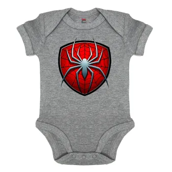 Spider-man, Βρεφικό φορμάκι μωρού, 0-18 μηνών, ΓΚΡΙ ΜΕΛΑΝΖΕ, 100% Organic Cotton, κοντομάνικο