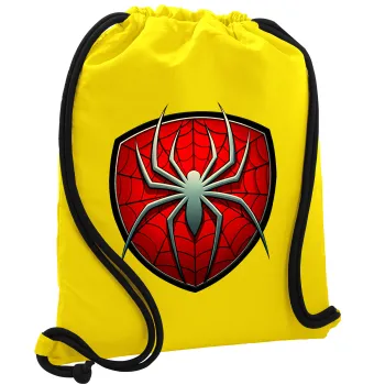 Spider-man, Τσάντα πλάτης πουγκί GYMBAG Κίτρινη, με τσέπη (40x48cm) & χονδρά κορδόνια