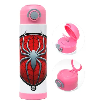 Spider-man, Παιδικό παγούρι θερμό, ανοξείδωτο, με καλαμάκι ασφαλείας, ΡΟΖ (500ml)