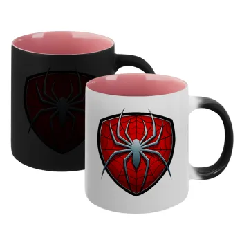 Spider-man, Κούπα Μαγική εσωτερικό ΡΟΖ, κεραμική 330ml που αλλάζει χρώμα με το ζεστό ρόφημα