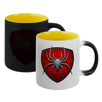 Spider-man, Κούπα Μαγική εσωτερικό κίτρινη, κεραμική 330ml που αλλάζει χρώμα με το ζεστό ρόφημα