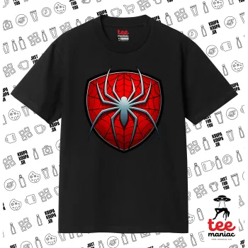Spider-man, Κλασικό T-Shirt, διπλής ραφής, χωρίς πλευρικές ραφές ΜΑΥΡΟ από 100% βαμβάκι. Vegan & OEKO-TEX πιστοποιημένο.