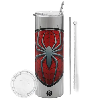 Spider-man, Tumbler stainless steel Silver 600ml, with metal straw & cleaning brush