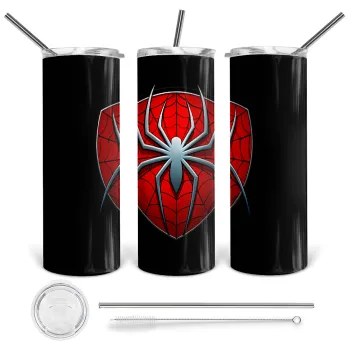 Spider-man, Tumbler ποτήρι θερμό από ανοξείδωτο ατσάλι 600ml, με μεταλλικό καλαμάκι & βούρτσα καθαρισμού