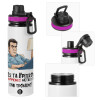 Metallic water bottle with safety lid, 850ml aluminum