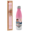 Easter Set, Metallic pink/white (Stainless steel) thermos, double-walled, 500ml & aromatic flat Easter candle (30cm) (PINK)