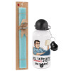 Easter Set, metallic aluminum water bottle (500ml) & scented flat candle (30cm) (TURQUOISE)