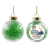 Στολίδι Χριστουγεννιάτικη μπάλα δένδρου διάφανη με πράσινο γέμισμα 8cm