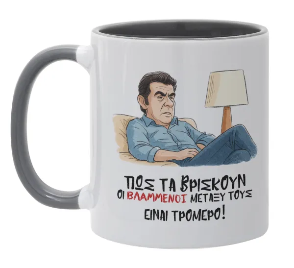 ΠΩΣ ΤΑ ΒΡΙΣΚΟΥΝ ΟΙ ΒΛΑ....ΝΟΙ ΜΕΤΑΞΥ ΤΟΥΣ — Κούπα χρωματιστή γκρι, κεραμική, 330ml