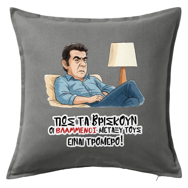 ΠΩΣ ΤΑ ΒΡΙΣΚΟΥΝ ΟΙ ΒΛΑ....ΝΟΙ ΜΕΤΑΞΥ ΤΟΥΣ — Μαξιλάρι καναπέ Γκρι 100% βαμβάκι, περιέχεται το γέμισμα (50x50cm)