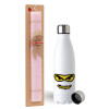 Easter Set, metallic stainless steel water bottle (750ml) & scented flat Easter candle (30cm) (PINK)