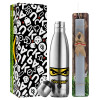 Easter Set, metallic stainless thermos flask (500ml) & scented flat Easter candle (30cm) (GRAY)