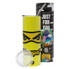 Neon Yellow Travel Tumbler, with metal straw (Stainless steel 304 Food grade, BPA free, 600ml)