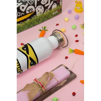 Ninja Eyes με όνομα, Πασχαλινή Λαμπάδα με παγούρι μεταλλικό (620ml, stainless steel) & κερί αρωματικό πλακέ (30cm) (ΡΟΖ)